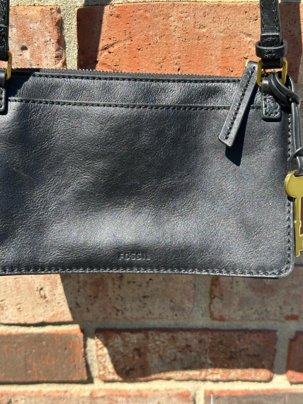Fossil Black Ryder Small Crossbody Purse Adjust Straps Front Pocket Key Charm - Picture 5 of 16